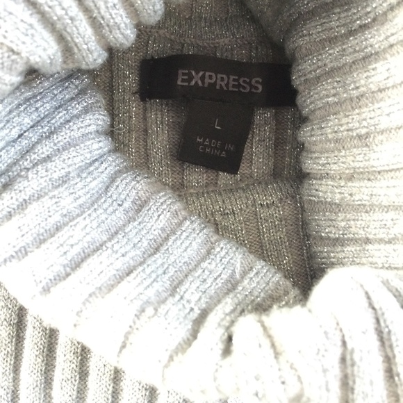 Express Womens Rib Knit Sparkle Gray Turtleneck Sweater - Picture 7 of 10